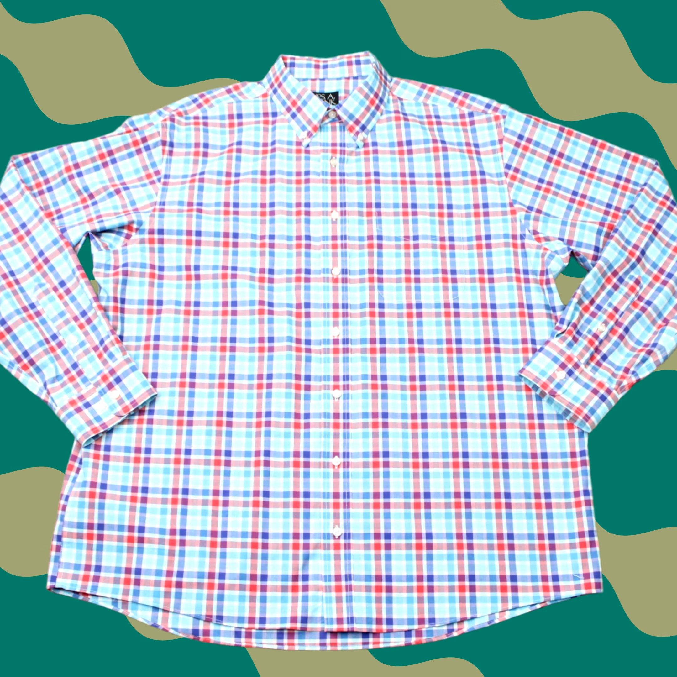 Jos. A. Bank Jos. A. Bank Shirt Mens XL Pink/Blue Traveler's Collection Cotton Long Sleeve Button-Up Plaid Classic Colors Mens XL Pink & Blue Size US XL / EU 56 / 4 - 1 Thumbnail