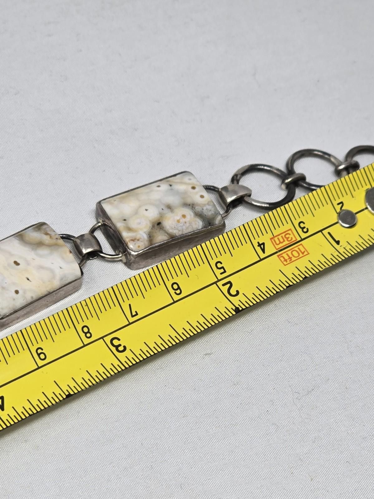 RAGEBLUE ​Vtg Sterling Silver Rare Ocean Orb Jasper Link Bracelet Size ONE SIZE - 3 Thumbnail