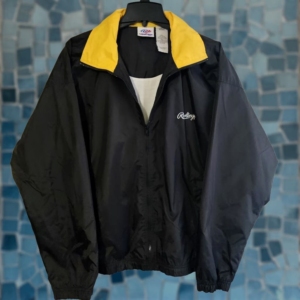 Vintage VINTAGE Rawlings Windbreaker Jacket Black L Large Nylon Full Zip Lined Mens Size US L / EU 52-54 / 3 - 1 Thumbnail