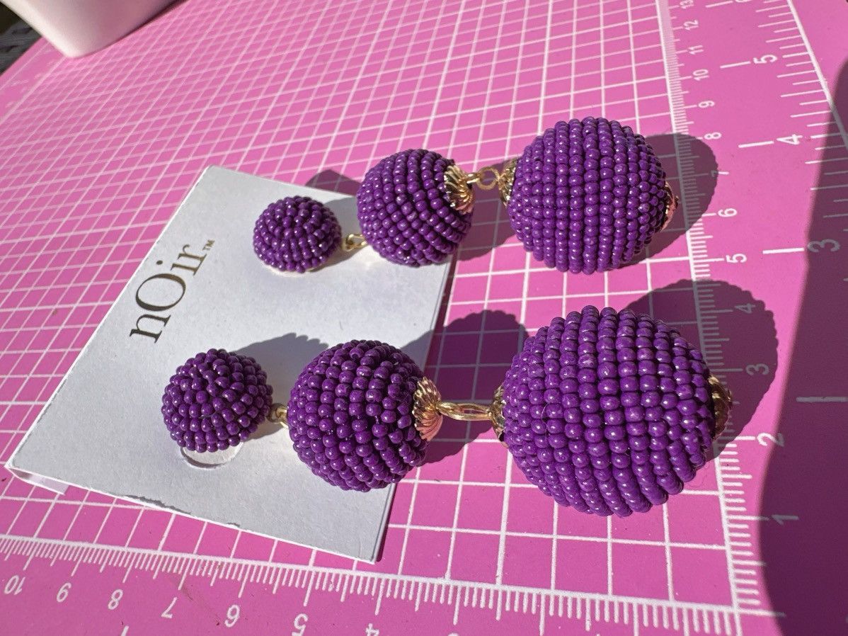 Designer Noir earrings gold tone purple beaded balls drops tassels Size ONE SIZE - 2 Thumbnail