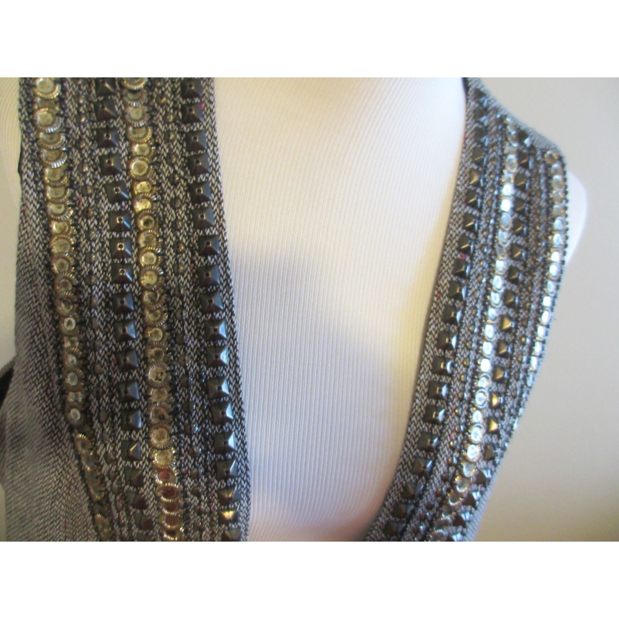 Chicos Chicos Travelers Gray Beaded Embellished Open Front Vest Siz Size M / US 6-8 / IT 42-44 - 3 Thumbnail