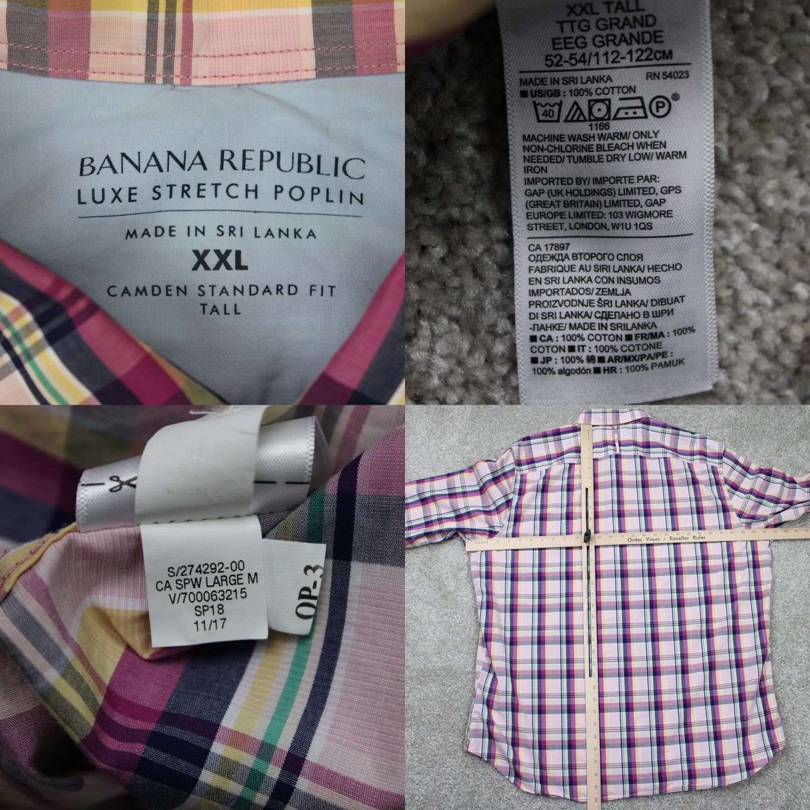 Banana Republic Banana Republic shirt Mens 2XL Luxe Stretch Poplin Camden Regular Button-Up Blue Purple Check Long Sleeve Casual Formal Workwear 2XL Mens Size US XXL / EU 58 / 5 - 8 Thumbnail
