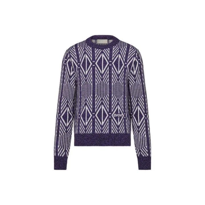 Dior Dior Dior SS22 Purple Diamond Pattern Sweater 0079-2507 Size US L / EU 52-54 / 3 - 1 Thumbnail