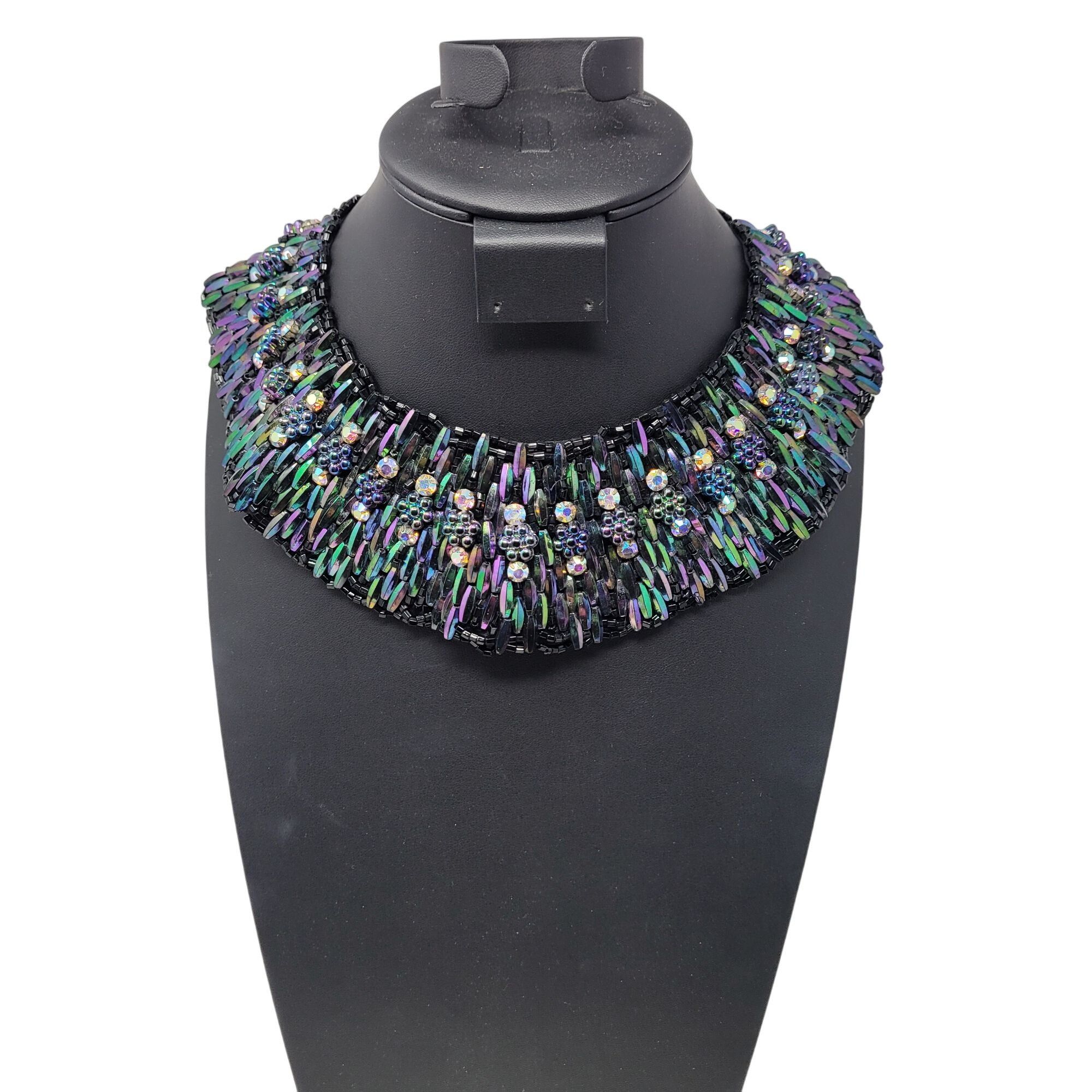 Handmade Vintage Handcrafted AB Oil Slick Beaded Statement Bib Collar Size ONE SIZE - 11 Thumbnail
