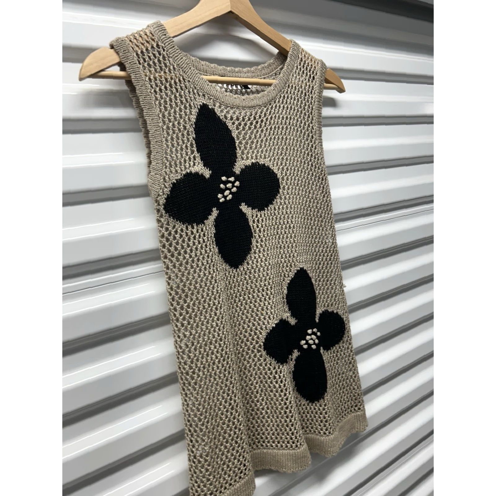 Vintage Womens BYLYSE Tanktop Sleeveless SeeThru Netted Flower Pattern Scoop Neck XS Green Short Sleeve? Size L / US 10 / IT 46 - 3 Thumbnail