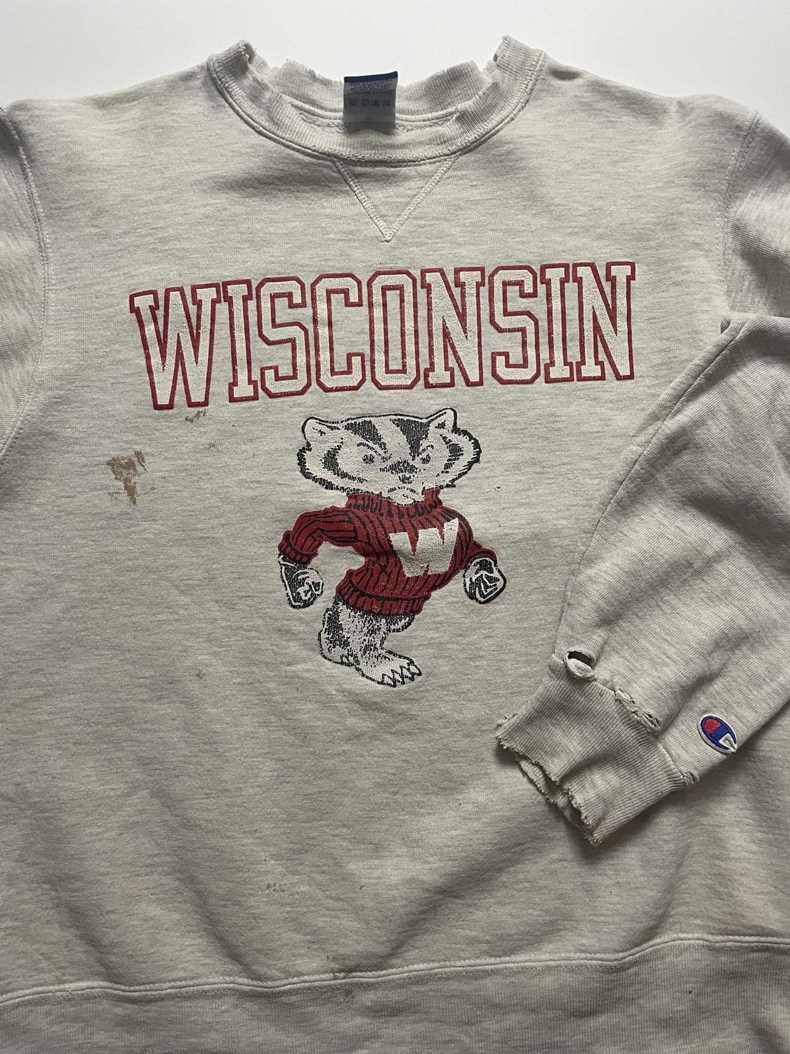 Champion × Vintage Vintage Champion Wisconsin Distressed Sweatshirt Size US M / EU 48-50 / 2 - 2 Thumbnail