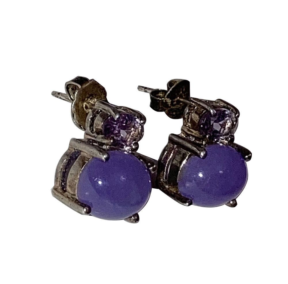 Designer Sterling Silver Amethyst and Purle Jade Earrings Size ONE SIZE - 3 Thumbnail