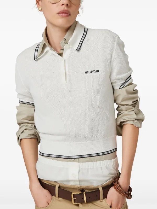 Miu Miu Miu Miu stripe-detail polo top Size S / US 4 / IT 40 - 1 Thumbnail