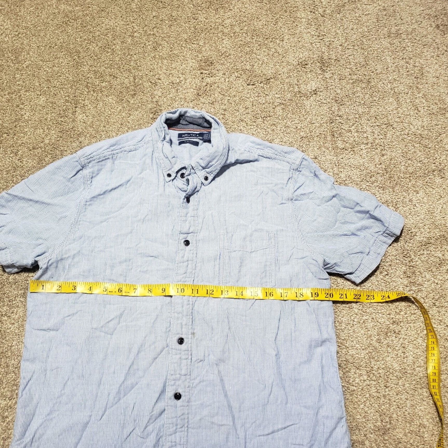 Nautica Nautica Light Blue Striped Slim Fit Button Up Shirt Short Sleeve Men's L Large Size US L / EU 52-54 / 3 - 4 Thumbnail
