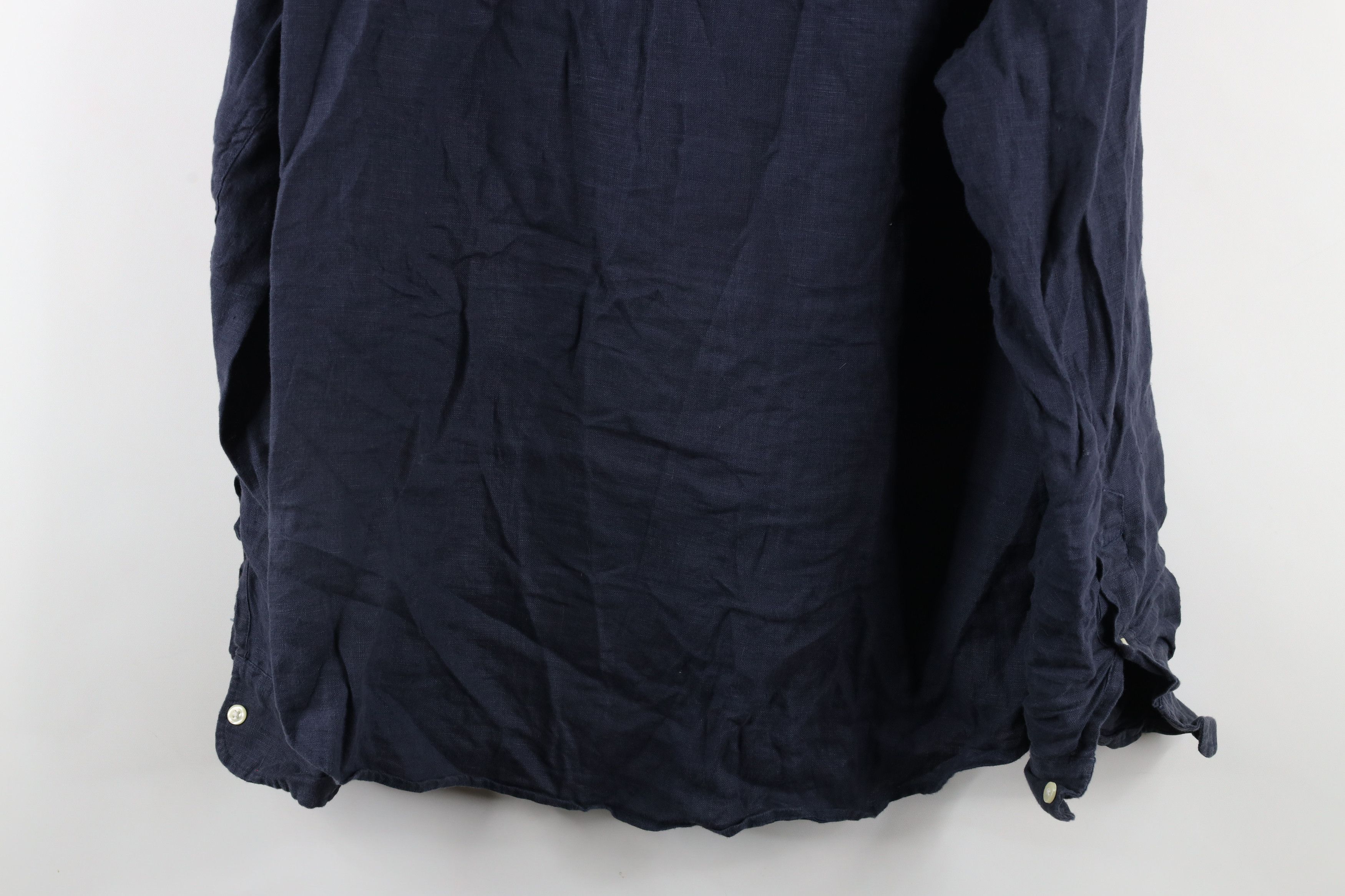 J.Crew × Vintage J Crew Linen Weave Collared Button Down Shirt Dark Blue Size ONE SIZE - 9 Thumbnail