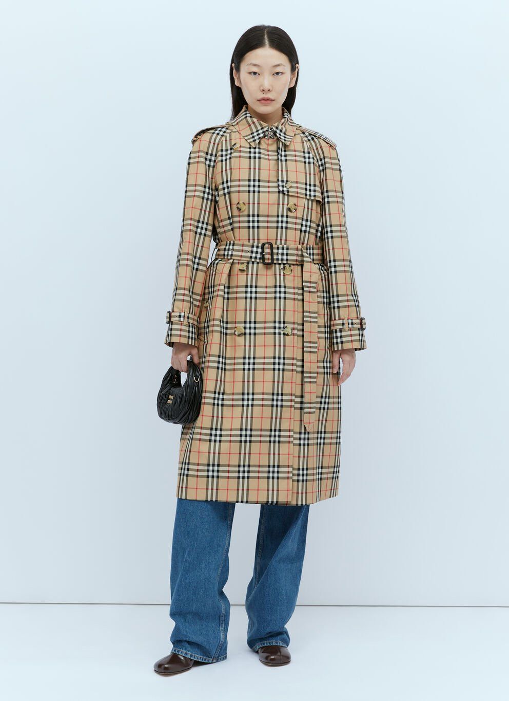 image of Burberry Check Cotton Gabardine Trench Coat in Beige, Women's (Size Medium)