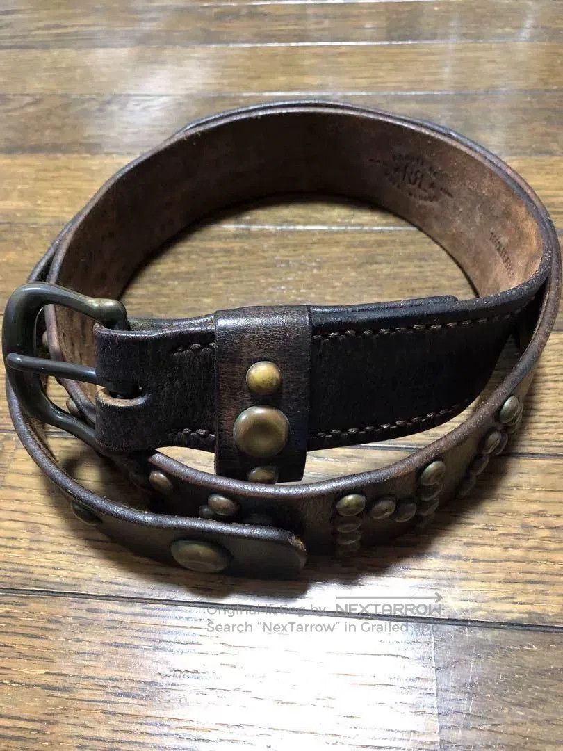 RRL Ralph Lauren vintage rrl montana leather belt with brass studs. Size ONE SIZE - 2 Thumbnail