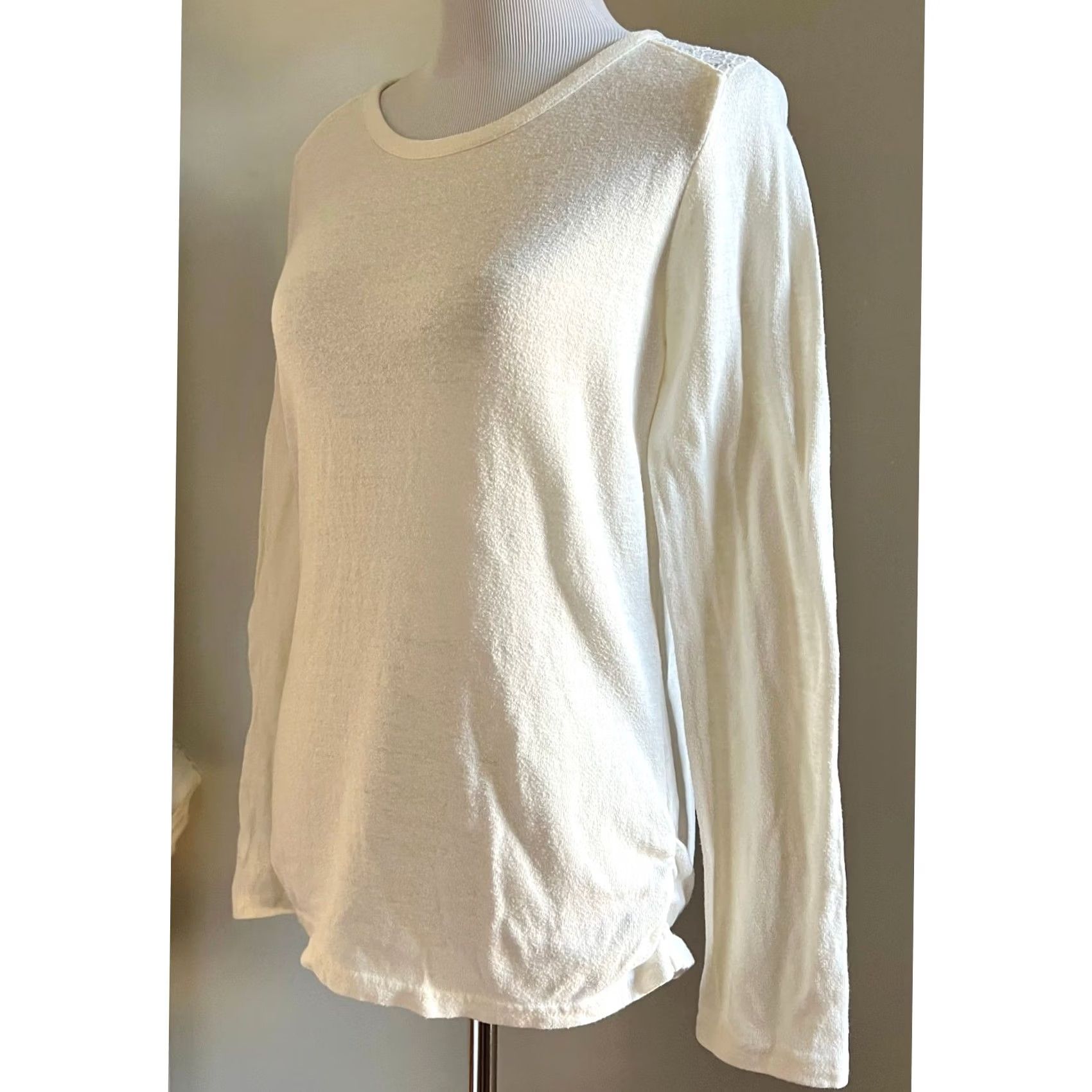 Prana PrAna Isadora Tunic Top Cream Ivory Lace Shoulders Ruched Ballet Neck Womens S Blouse Shirt Size S / US 4 / IT 40 - 4 Thumbnail