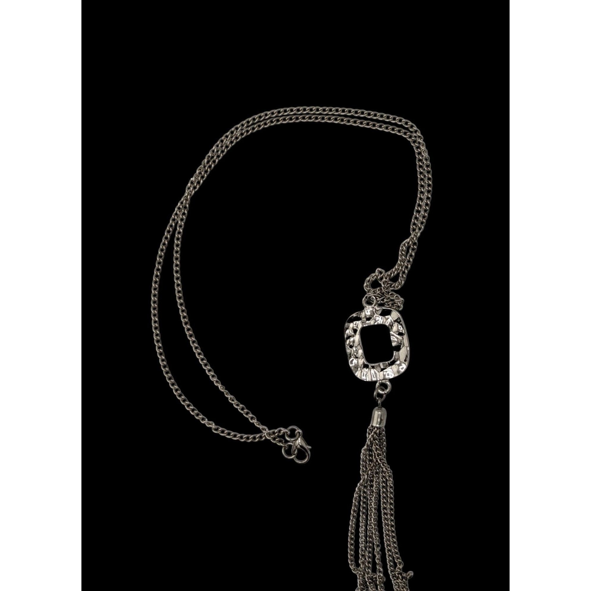 Other Brutalist Hammered Pendant Necklace With Tassel Accent Size ONE SIZE - 2 Thumbnail