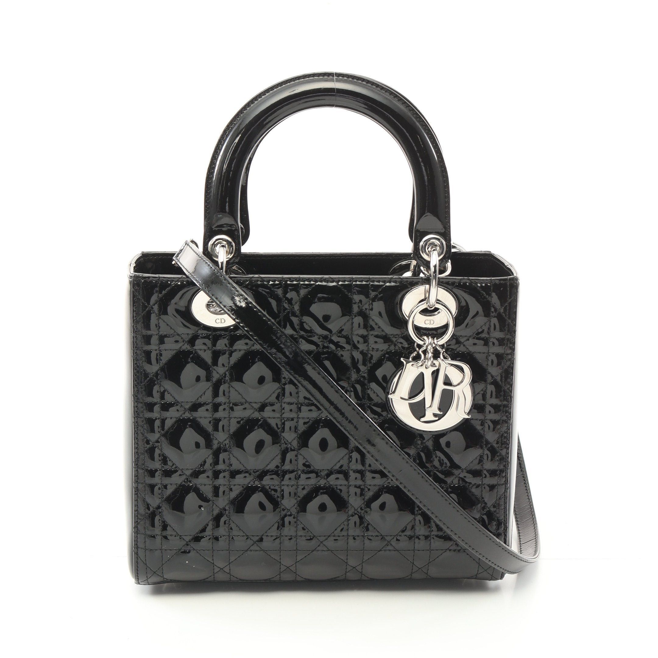 Dior Dior Lady Dior Canage Handbag Patent Leather Black Size ONE SIZE - 1 Thumbnail