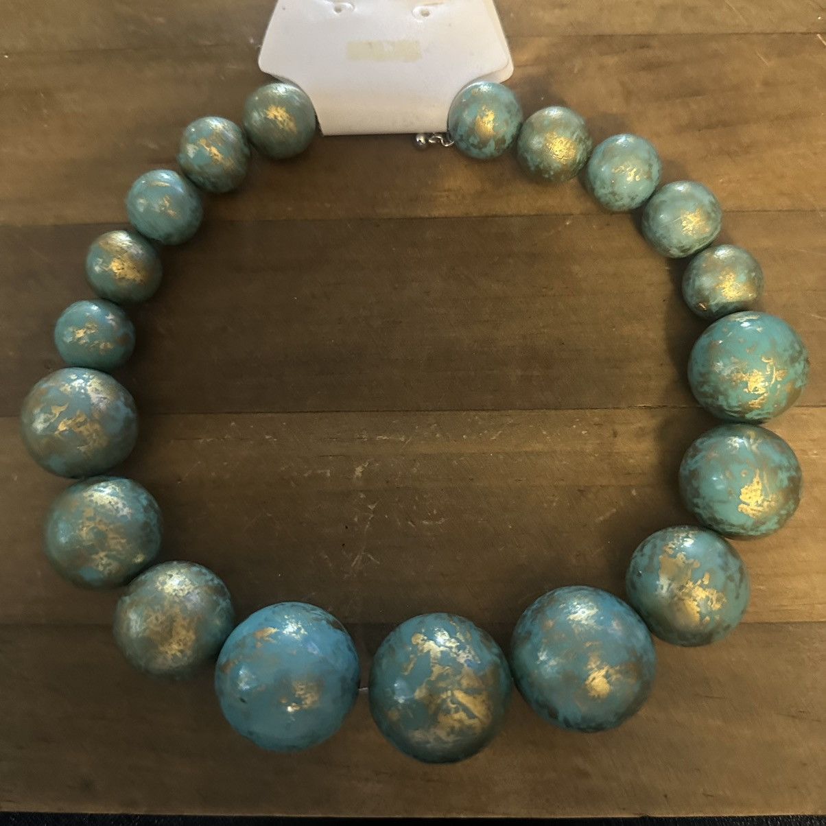 Other Chunky swirly turquoise and gold wood bead necklace Size ONE SIZE - 2 Thumbnail