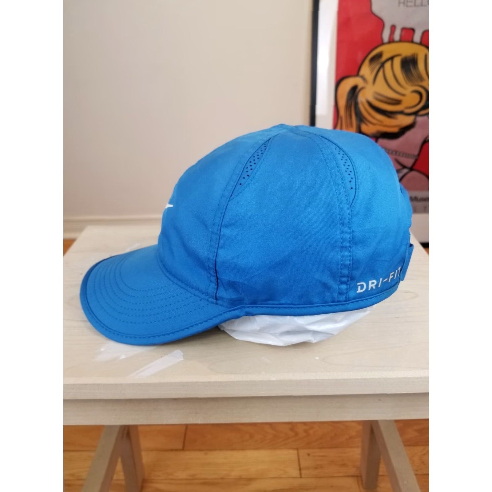 Nike VINTAGE NIKE WHITE SWOOSH BLUE RUNNING DRI-FIT HAT CAP SHIRT? Size ONE SIZE - 2 Thumbnail