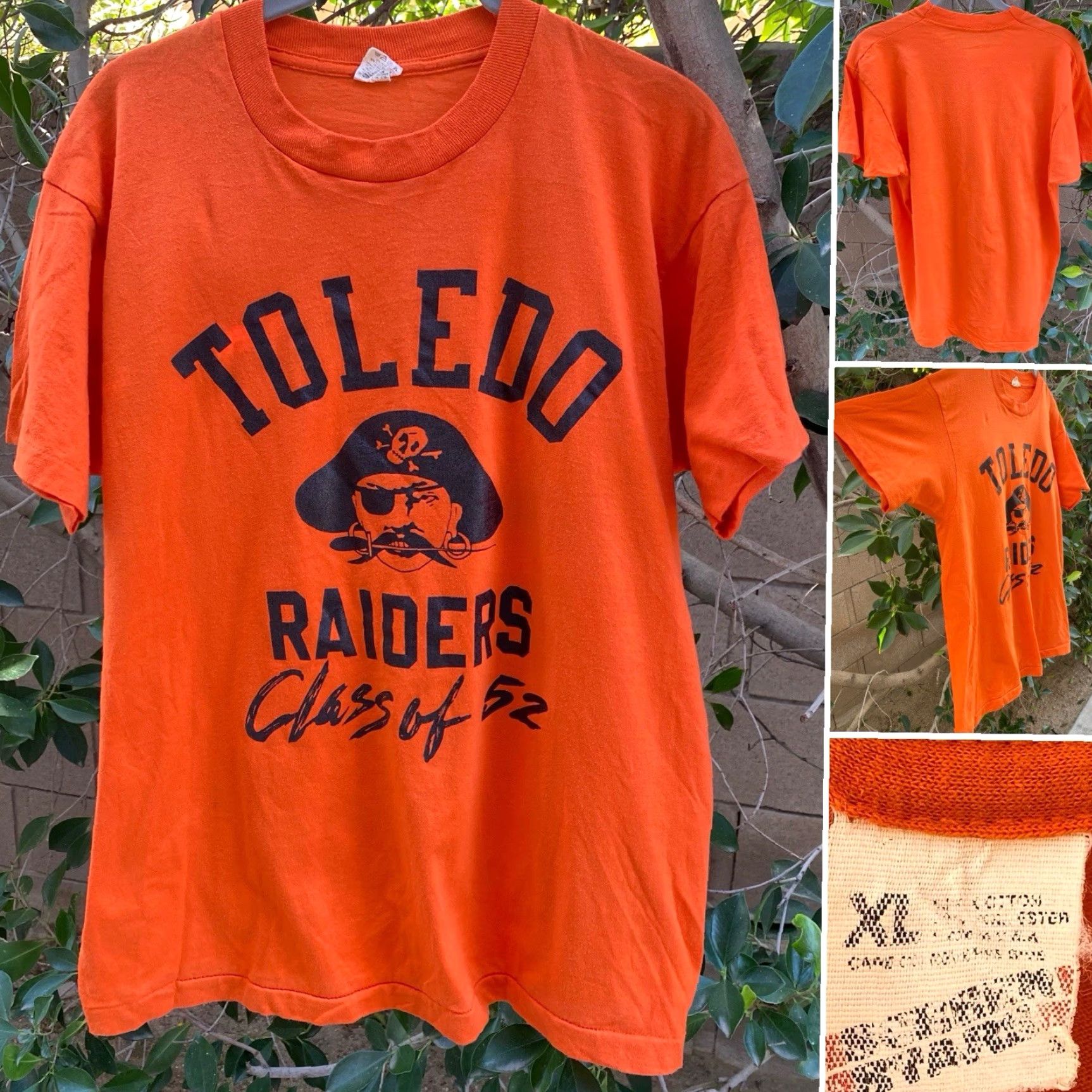 Vintage VINTAGE Screen Stars Toledo Raiders Pirate Class of 52 T Shirt Orange XL Mens Graphic Tee 1980s Size US XL / EU 56 / 4 - 2 Thumbnail