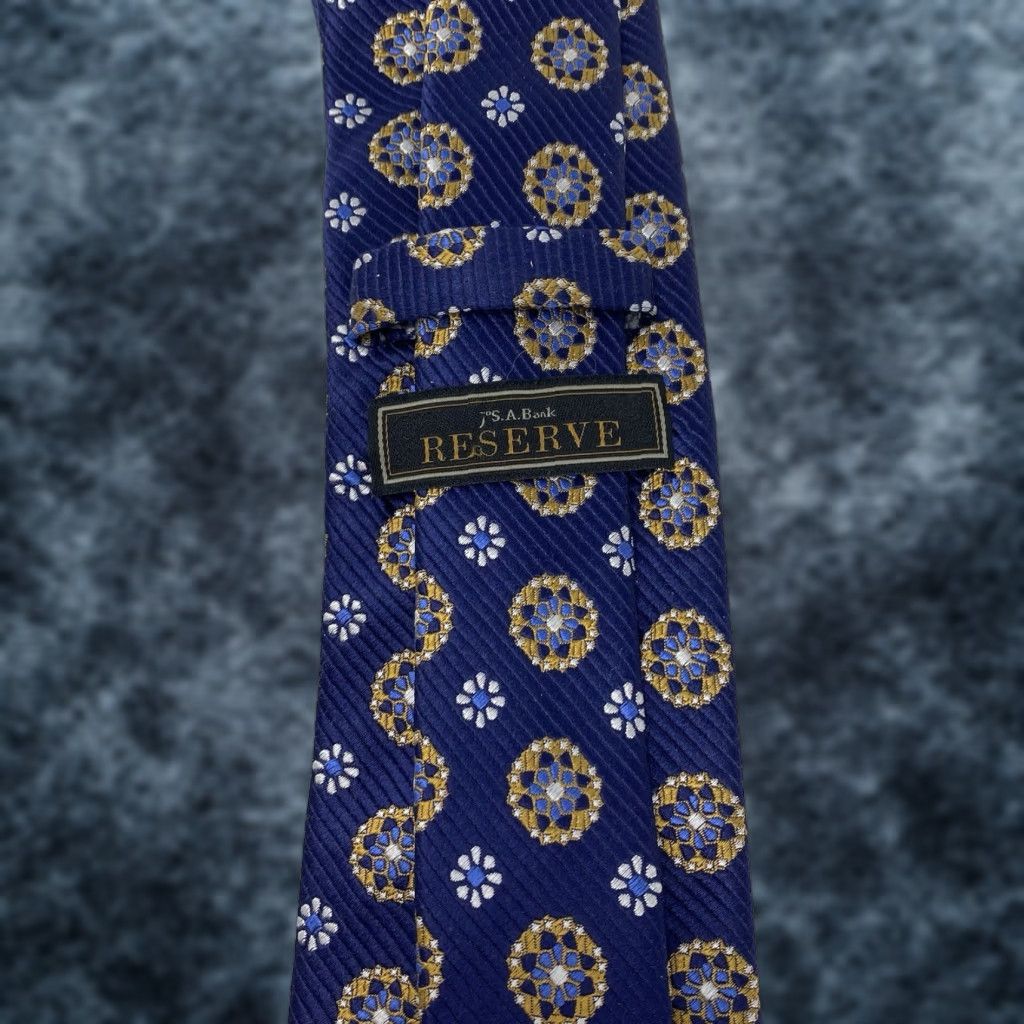 Jos. A. Bank Jos. A. Bank “Reserve” 100% Silk Necktie Blue Floral Medallion Pattern Ribbed Tie Mens Classic 57"-60" Adjustable Size ONE SIZE - 1 Thumbnail