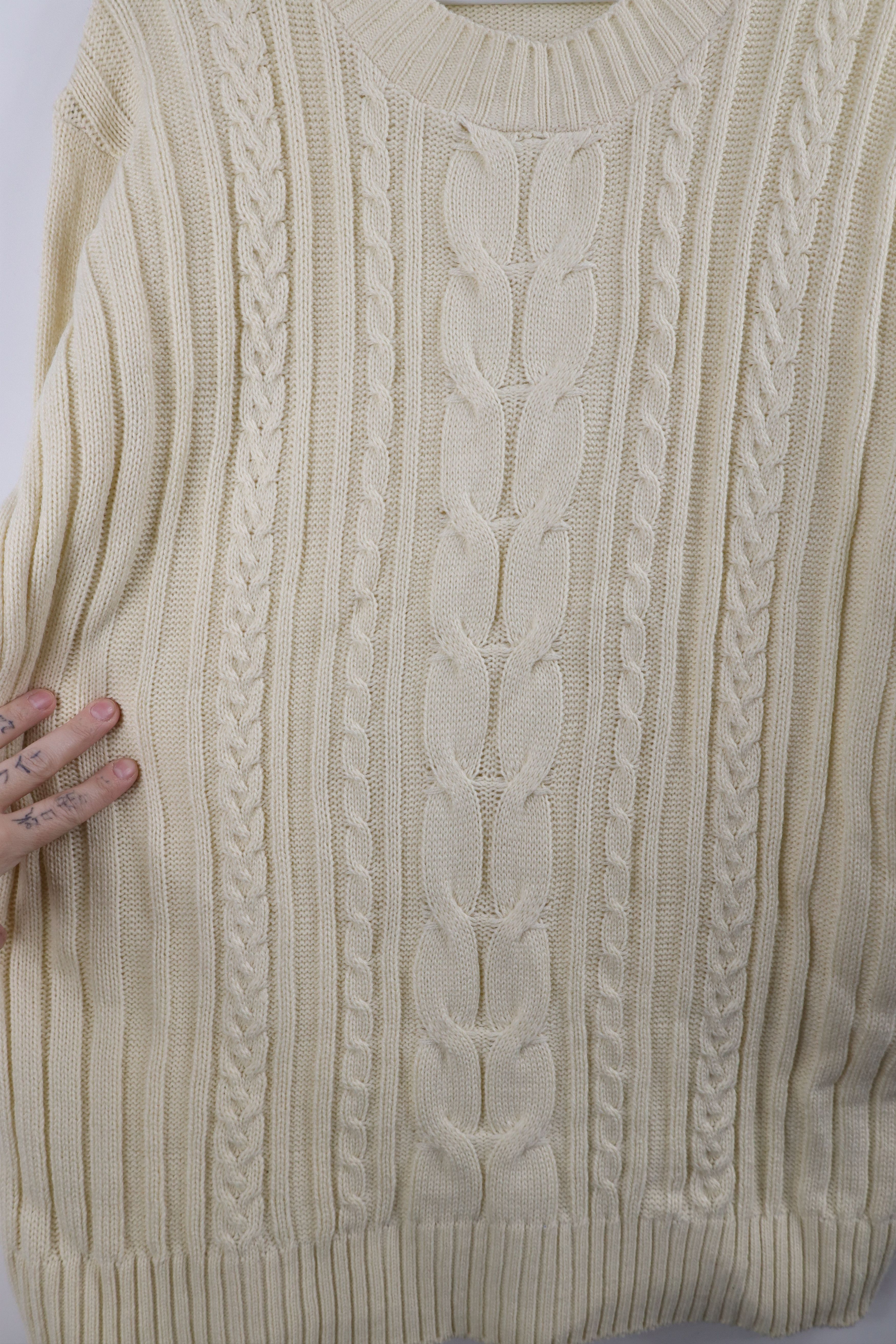 Vintage Vintage 90s Streetwear Ribbed Cable Knit Sweater Beige Size L / US 10 / IT 46 - 5 Thumbnail