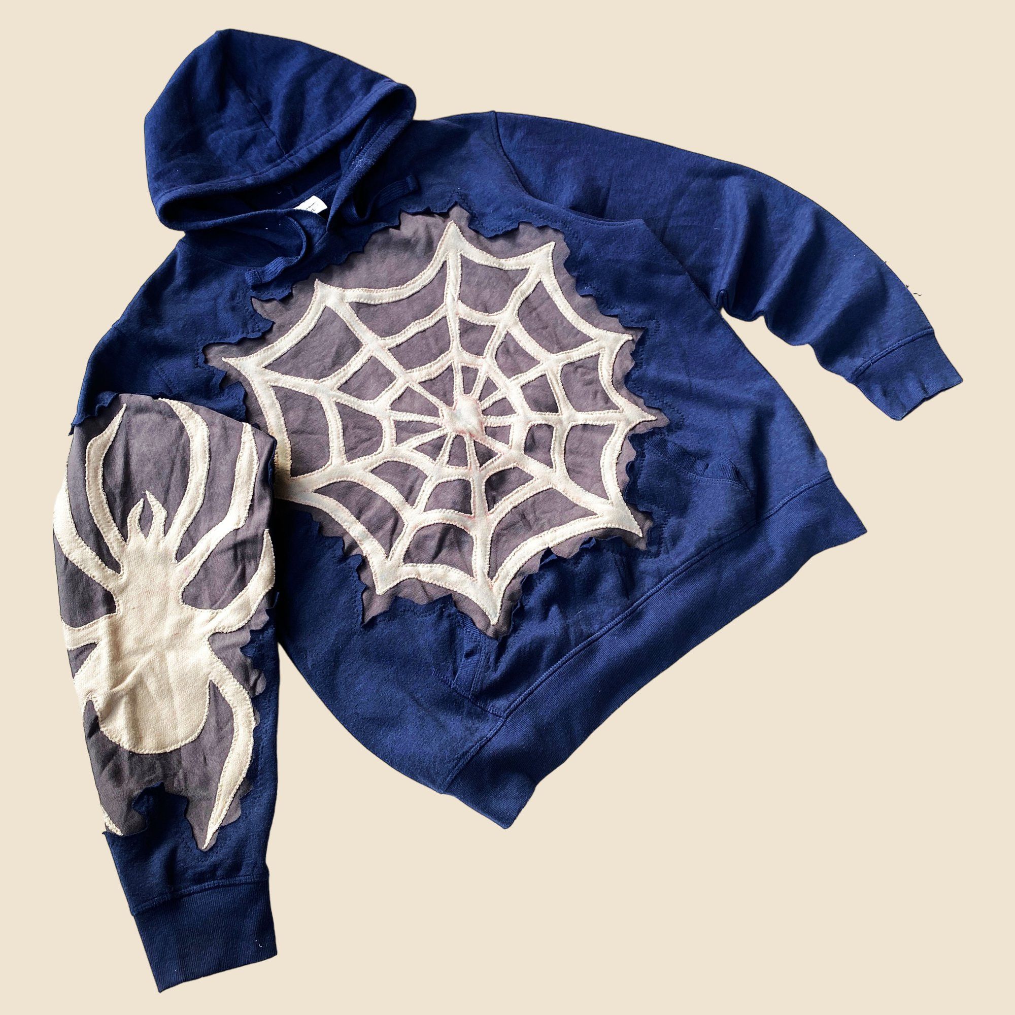 Handmade × Japanese Brand 1 OF 1 REWORKED SPIDERWEB CRACKY NAVY HOODIE SIZE XL Size US XL / EU 56 / 4 - 2 Thumbnail