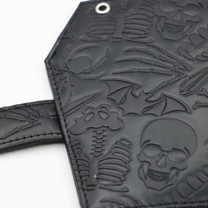 Japanese Brand Dark Spooky Goth Vintage Embossed Skull Coffin Wallet Size ONE SIZE - 7 Thumbnail