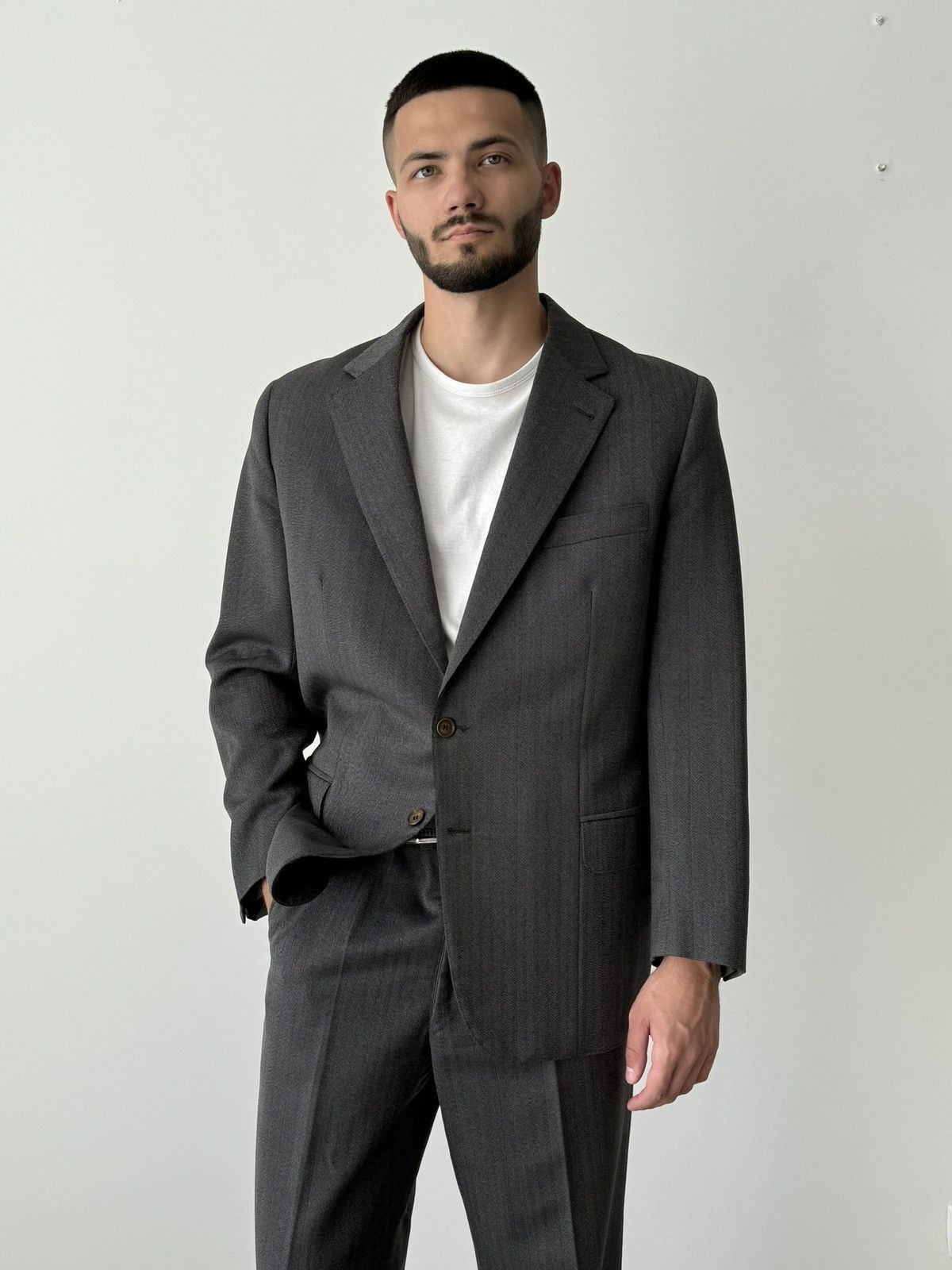 Vintage 1960s Austrian Style Single Breasted HBT Two Button Suit Size 42R - 1 Thumbnail