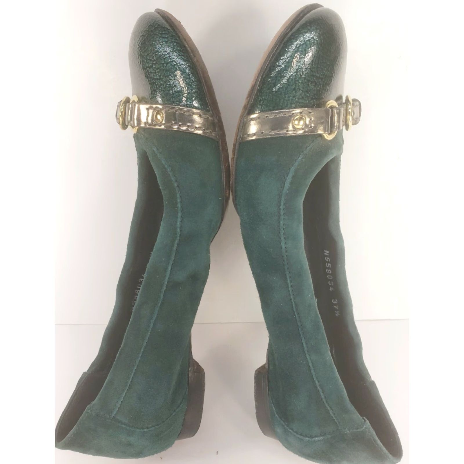 AGL AGL Green Suede Leather Cap Toe Flats Women's 6.5M 37.5EU Casual Formal Slip On Cap Toe Buckle Leather Lining Size ONE SIZE - 7 Thumbnail
