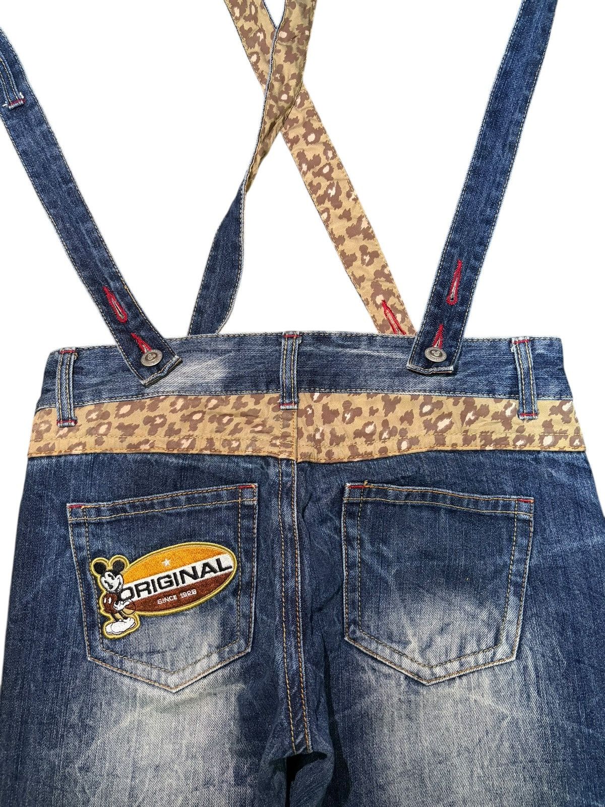 Disney Vintage Mickey Disney Patch Distress Suspenders Jeans Size 31" - 4 Thumbnail