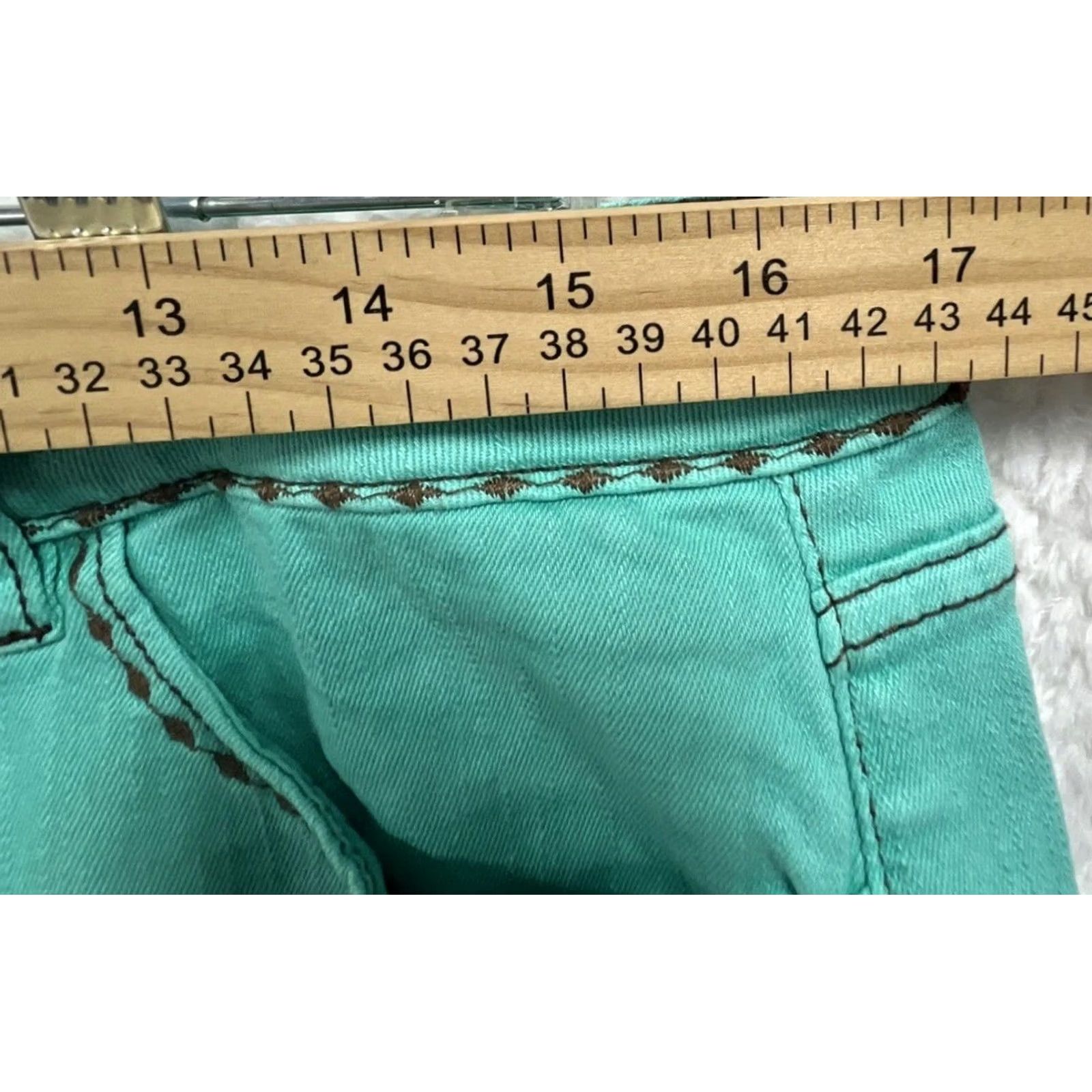 AQUA Sterling Kreek Shorts Womens L Aqua Denim Western Graphic Mid Rise Stretch Size 36" / US 14 / IT 50 - 3 Thumbnail