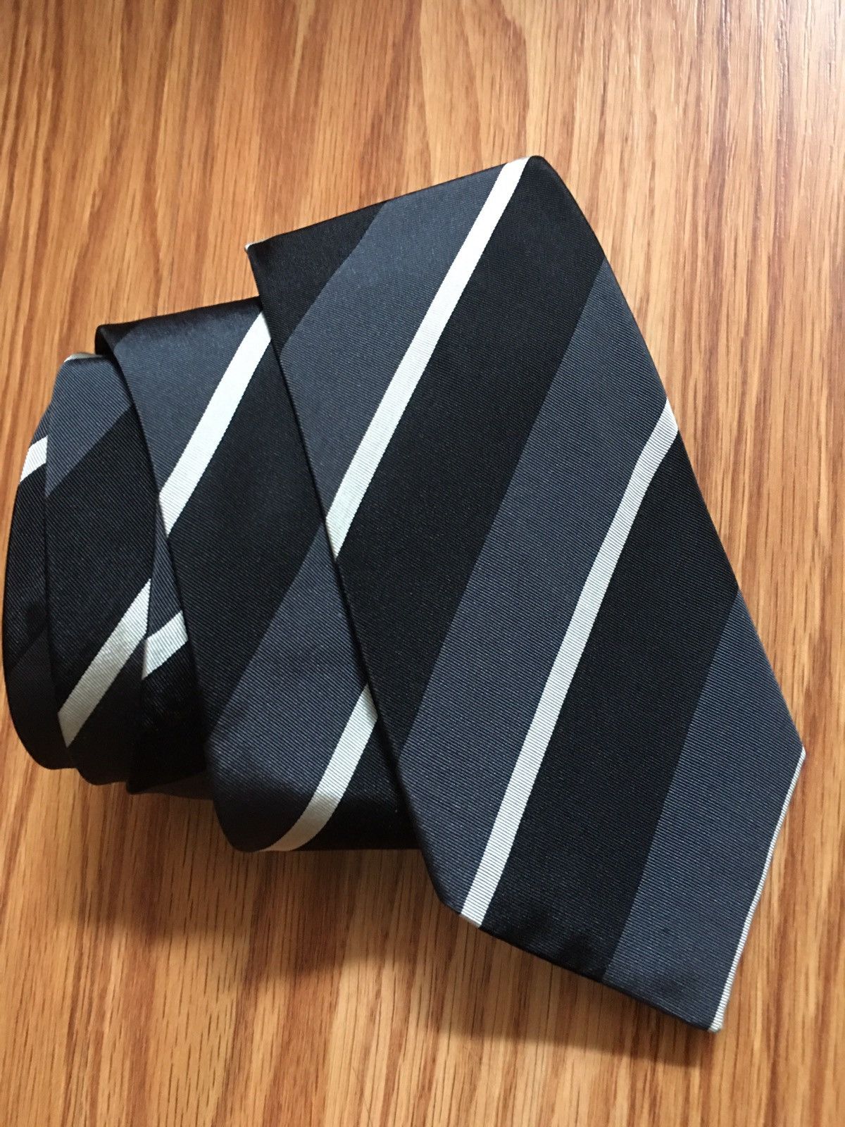 Prada PRADA Black Grey Striped Italy Cotton Silk Mens Tie Size ONE SIZE - 2 Thumbnail
