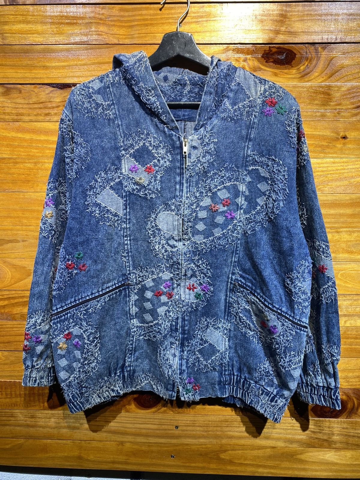 Vintage Vintage 90s Hyo Sung Embroidered Boro Denim Hoodie Jacket Size US L / EU 52-54 / 3 - 3 Thumbnail