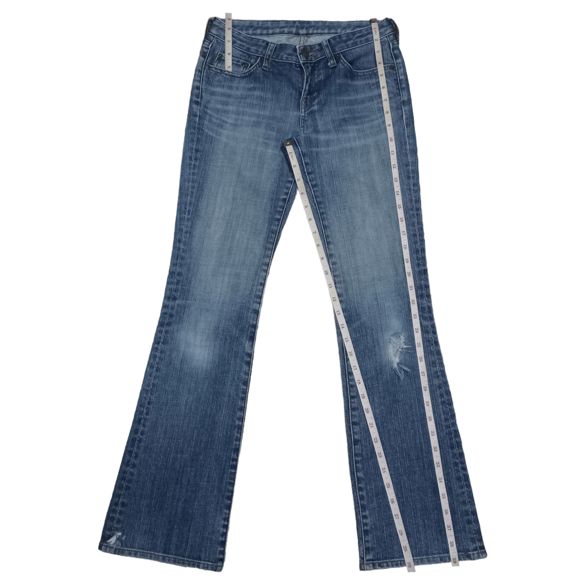 Japanese Brand × Uniqlo Vintage Japanese Uniqlo Blue Wash Ripped Flare Jeans 27x30 Size US 27 - 9 Thumbnail