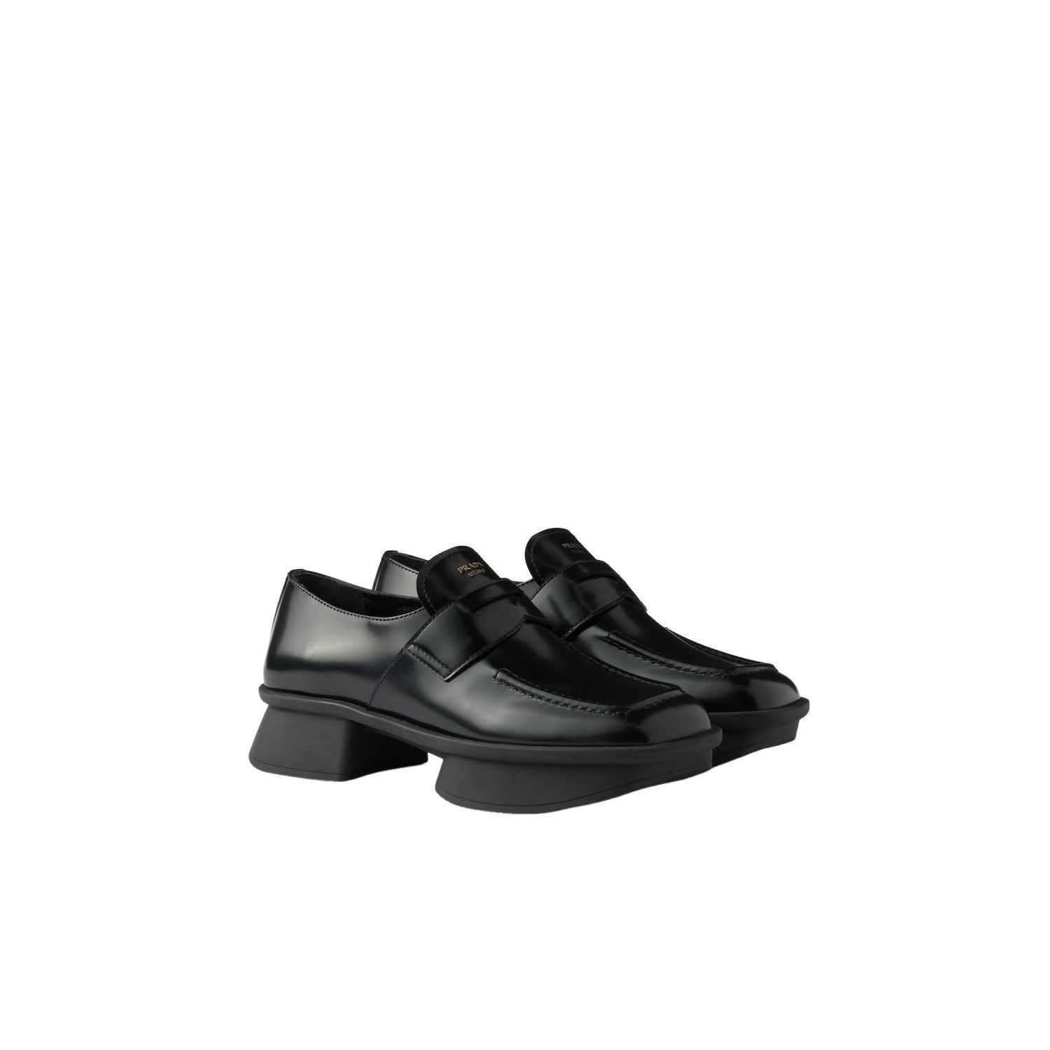 PRADA Equal $1370 Black Brushed Leather Loafers New And Auth