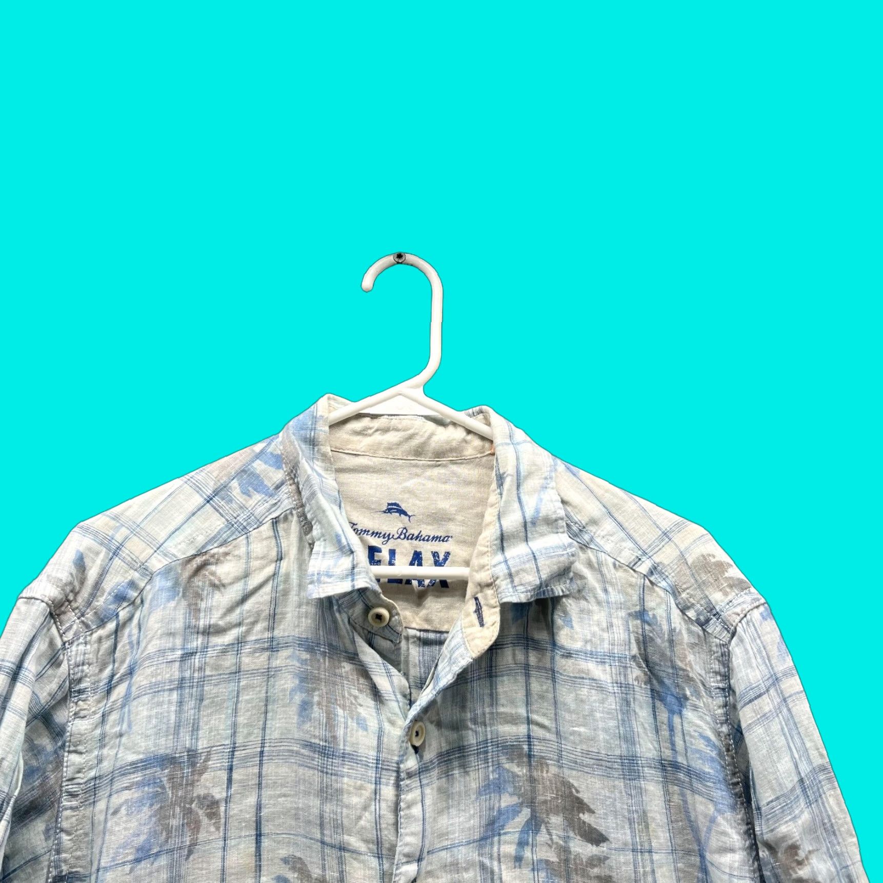 Tommy Bahama Tommy Bahama Shirt Men Medium Blue Linen Relax Casual Button Down Plaid Size US M / EU 48-50 / 2 - 1 Thumbnail