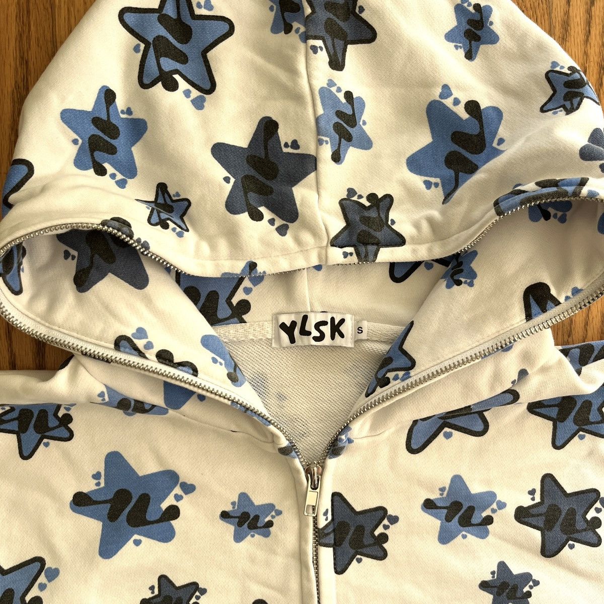 Japanese Brand YLSK White Star Print Zip Up Hoodie Size US S / EU 44-46 / 1 - 4 Thumbnail
