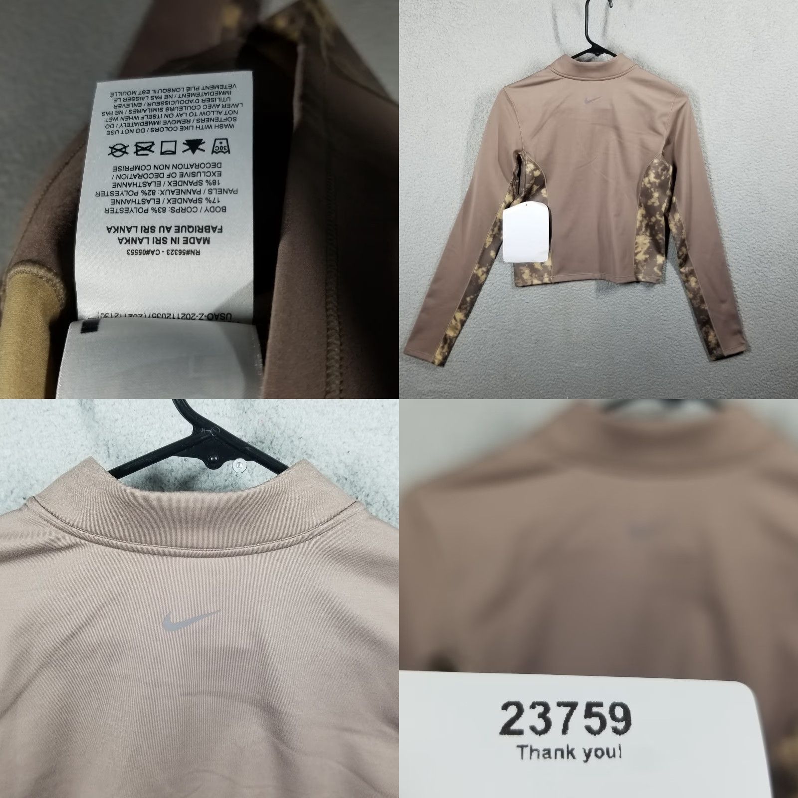 Nike Nike Dri-FIT Pullover Womens Small Brown WJ1110 Half Zip Midlayer AOP Top Nike One Size S / US 4 / IT 40 - 8 Thumbnail