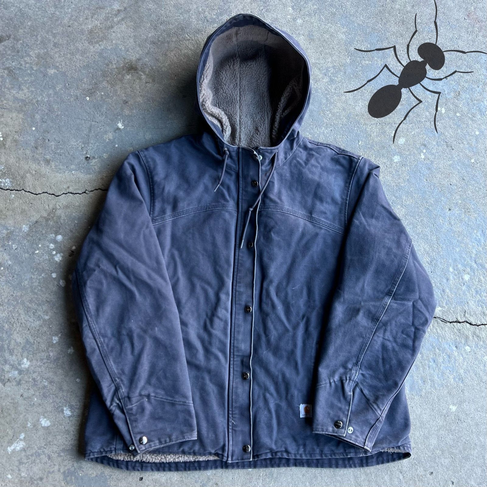 Vintage Y2K women’s blue hooded Sherpa lines work jacket