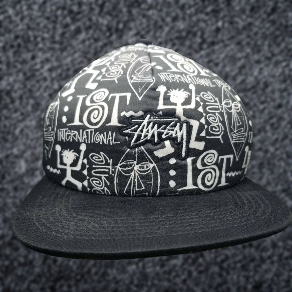 Vintage VINTAGE Stussy Cap Hat Trucker Snapback OSFA Unisex Adults 90s Black Wool Adjustable Lightweight Hat/Skate Theme 90s RARE Size ONE SIZE - 1 Thumbnail