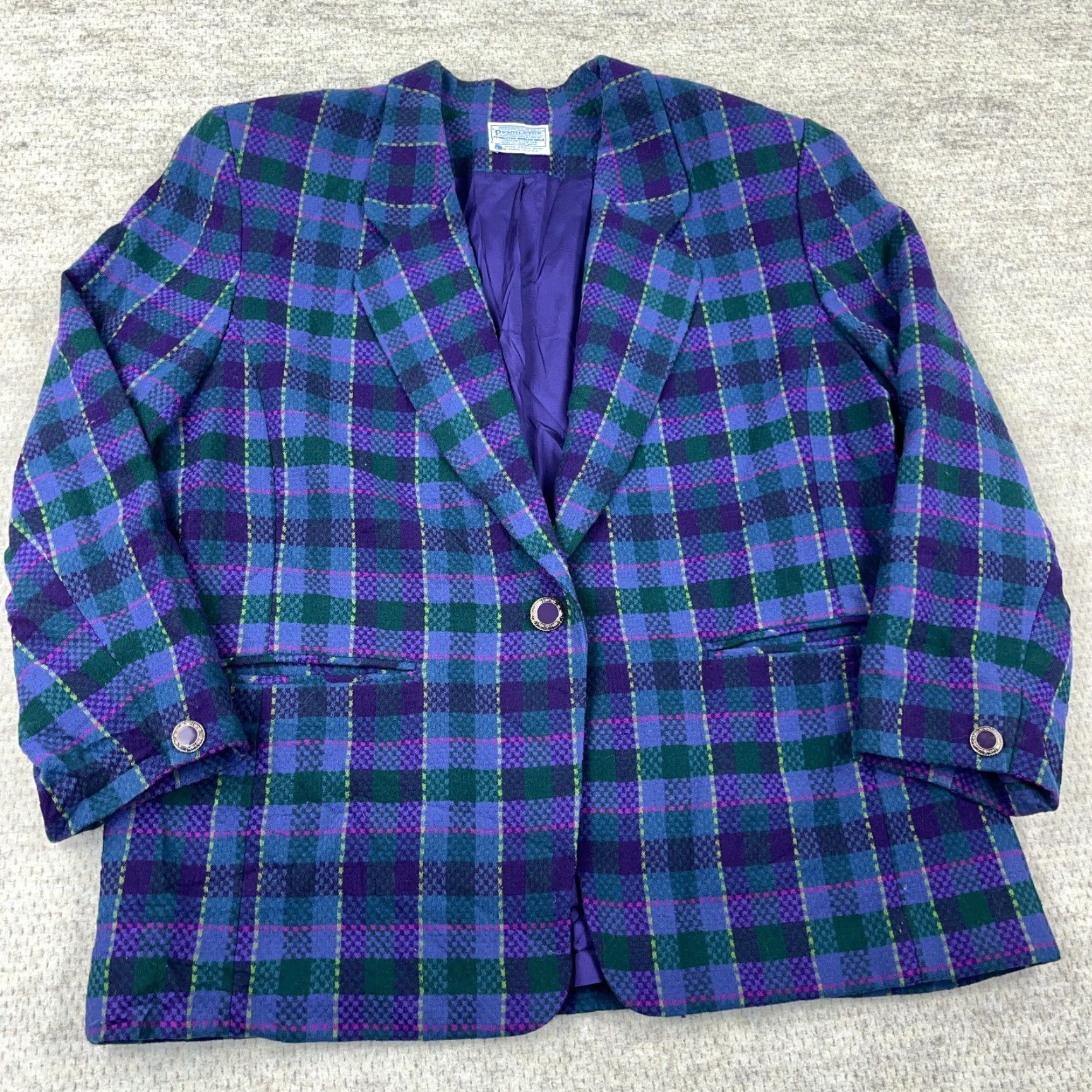 Pendleton VINTAGE Pendleton Blazer Wool Plaid Purple 20W Women’s Tweed Short Jacket Blazer Vintage Christmas 90s Mens Womens? Size 3XL / US 20-22 - 2 Thumbnail