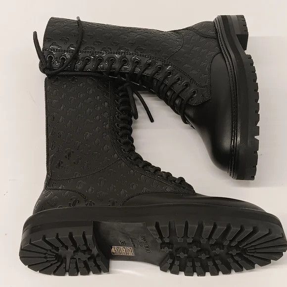 Jimmy Choo Cora Logo Debossed Combat Boots - EU36.5/US6.5