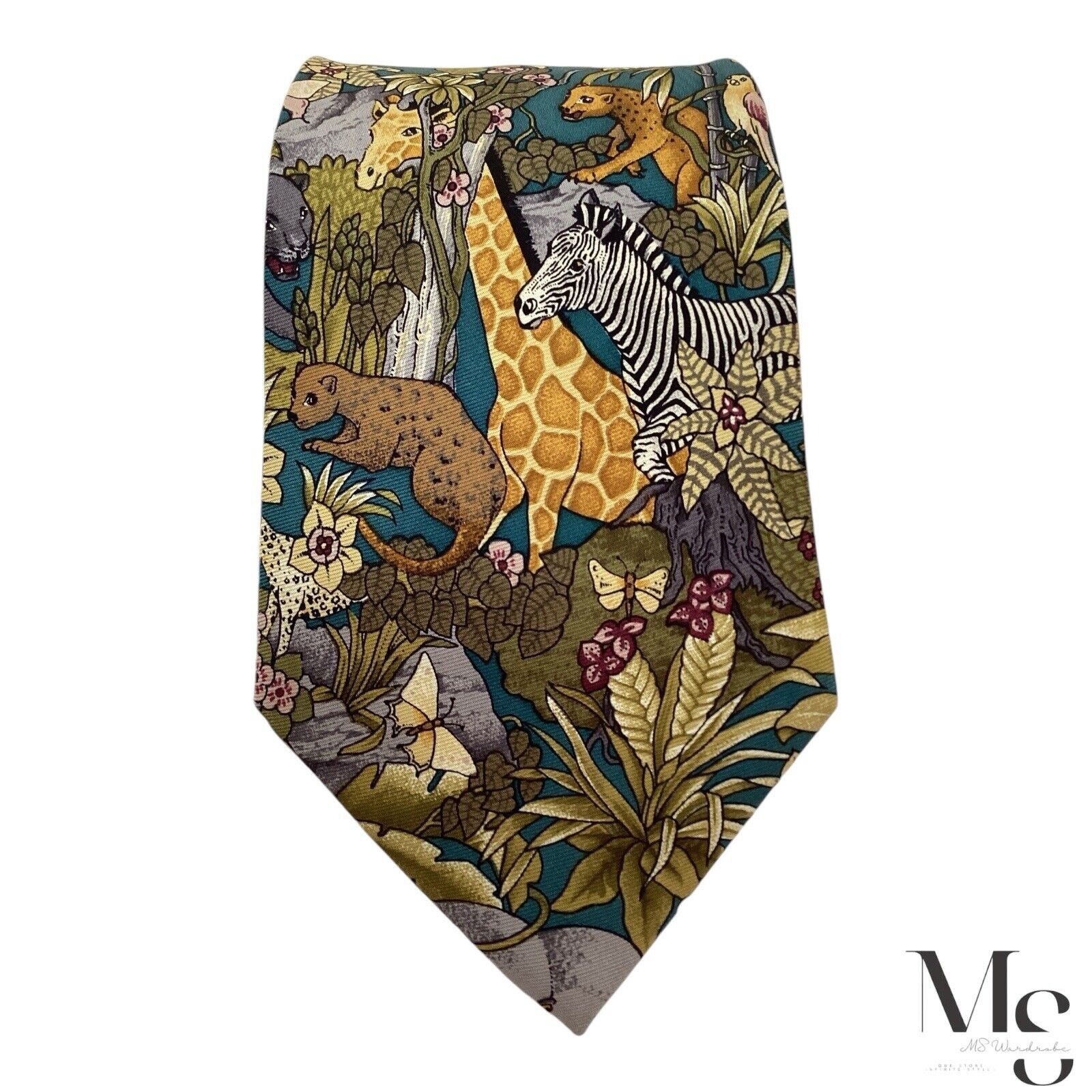 GianMarco Venturi GIAN MARCO VENTURI Green Animal Print Silk Tie Made In Italy Size ONE SIZE - 3 Thumbnail