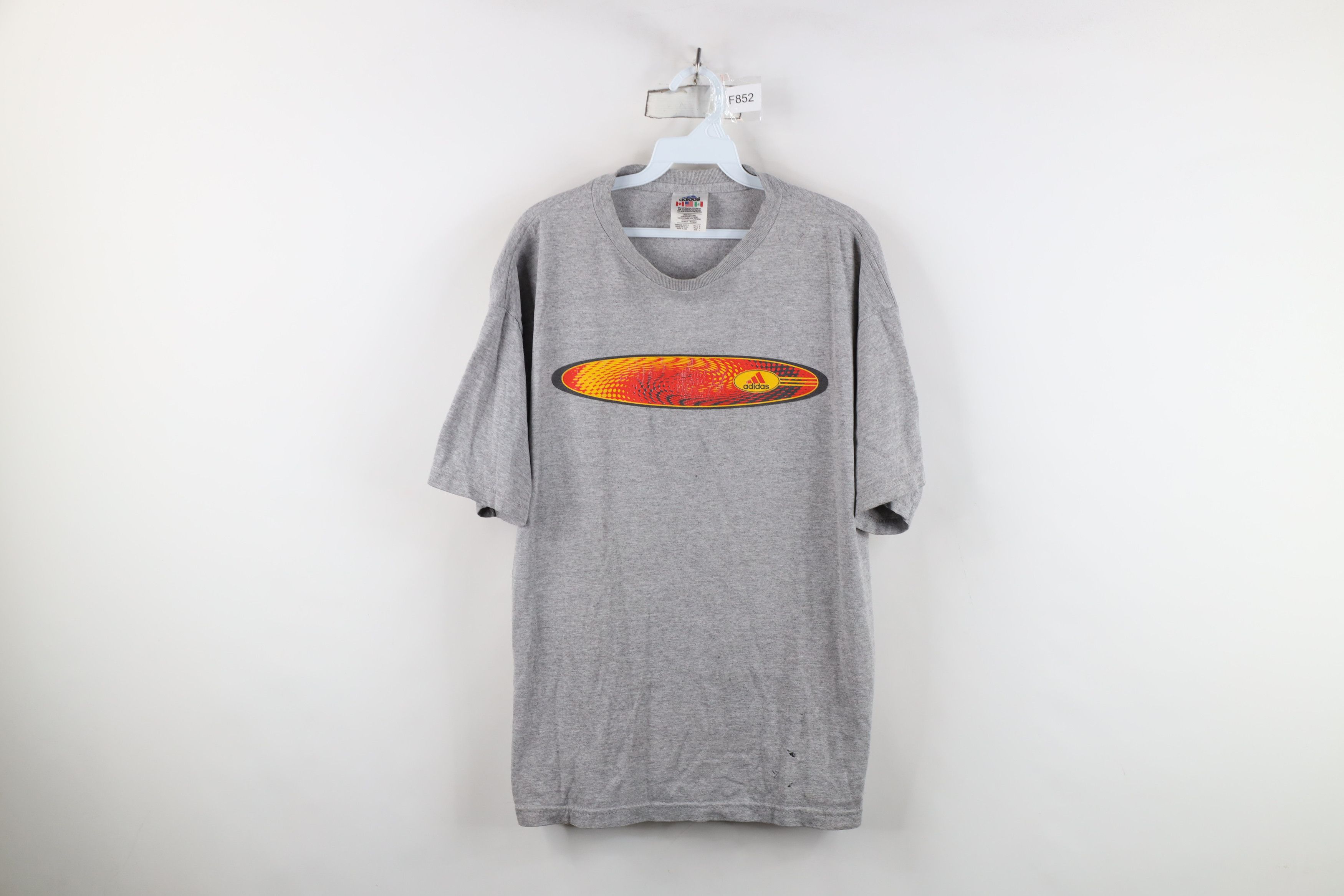Adidas Vintage 90s Adidas Spell Out Center Logo T-Shirt Gray USA Size US L / EU 52-54 / 3 - 1 Thumbnail