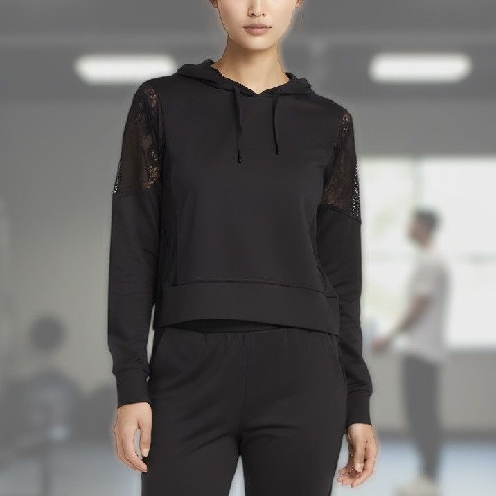 Other Gottex Women’s Black Lace Trim Cropped Hoodie Sz M Size M / US 6-8 / IT 42-44 - 1 Thumbnail