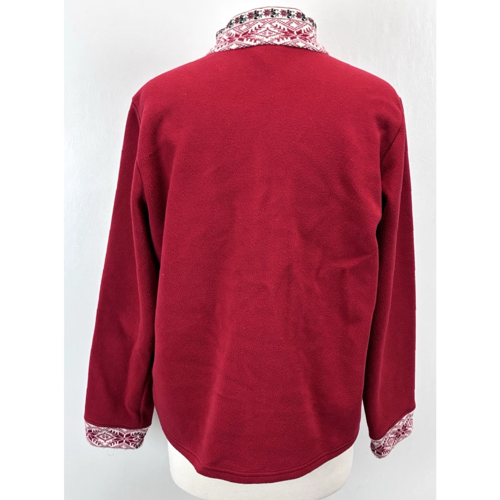 Vintage L.L. Bean Fair Isle Fleece Jacket Sz Large Women’s Red Full Zip Nordic Pockets Size L / US 10 / IT 46 - 3 Thumbnail