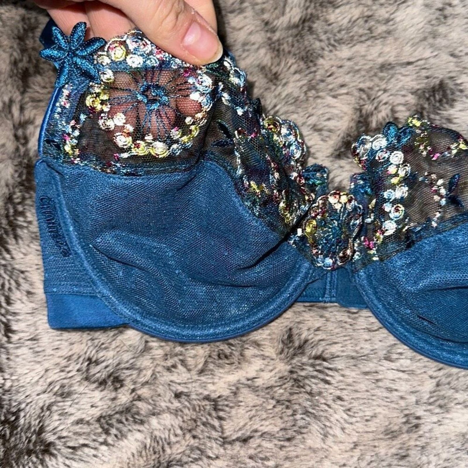 Other Chantelle Floral Embroidered Blue Underwire Bra | Sz 30D Size ONE SIZE - 3 Thumbnail