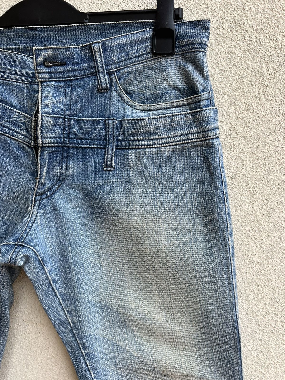 Japanese Brand Rupert Japan Double Waist Fade Mud Blue Denim Flare Jeans Size US 34 / EU 50 - 11 Thumbnail