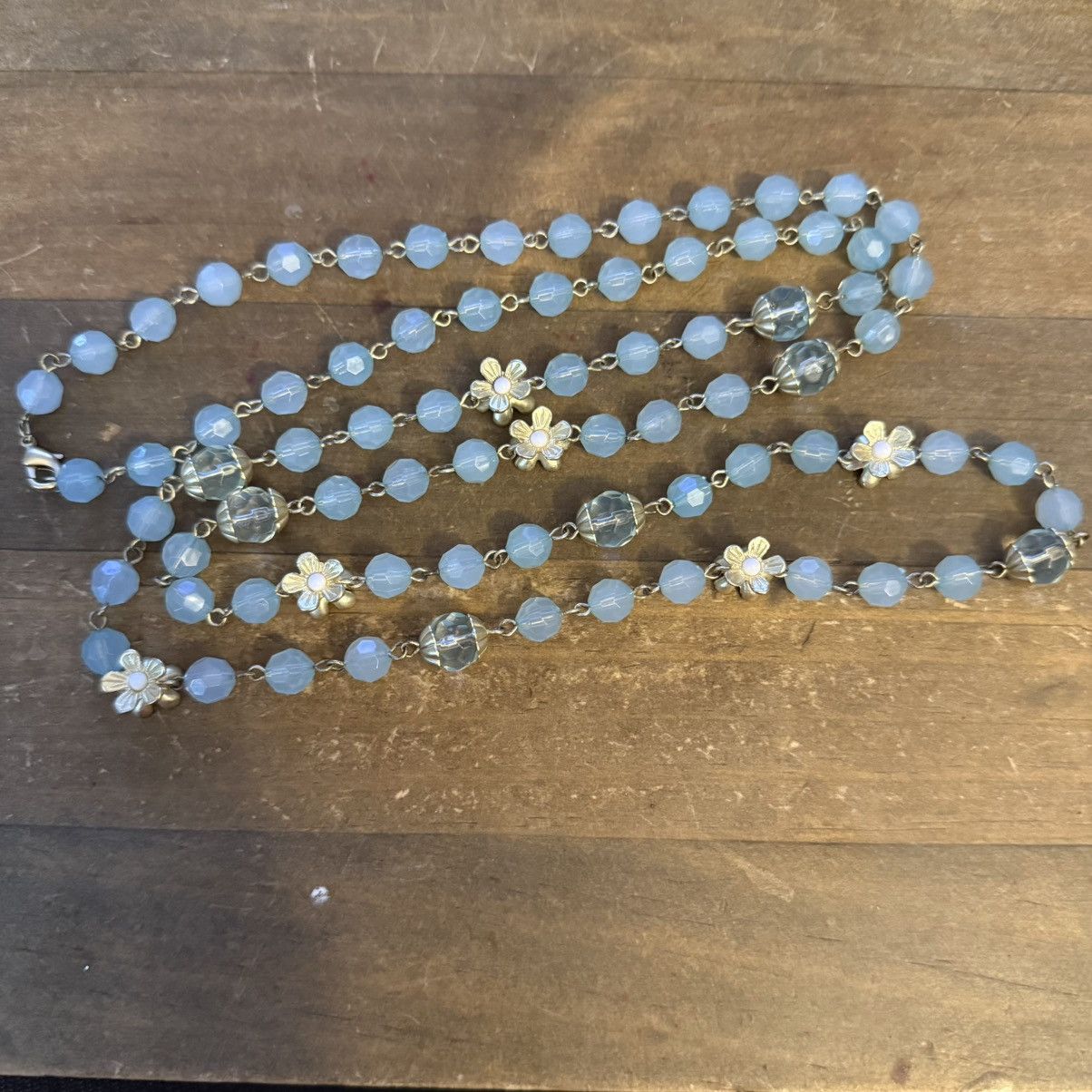 Other Light blue long bead chain and flowers necklace Size ONE SIZE - 3 Thumbnail