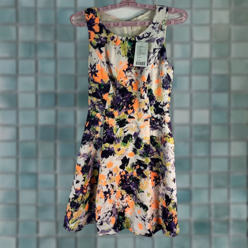 Maeve Anthropology Fit & Flare Dress Women's Size 0 White/Purple NWT