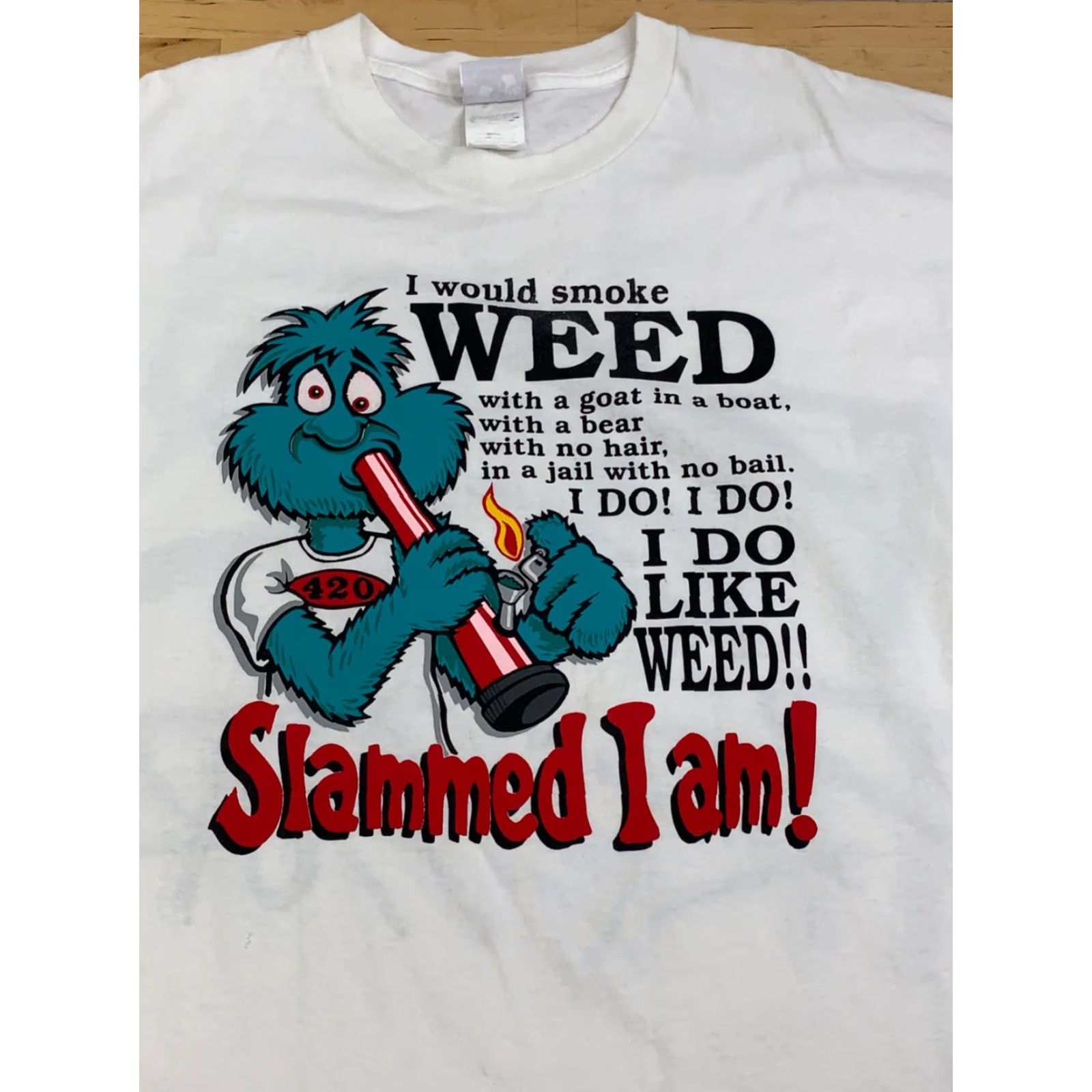 Vintage VINTAGE Slammed I Am Shirt Mens XL White Dr Seuss Parody Weed Marijuana 11833 Size US XL / EU 56 / 4 - 3 Thumbnail